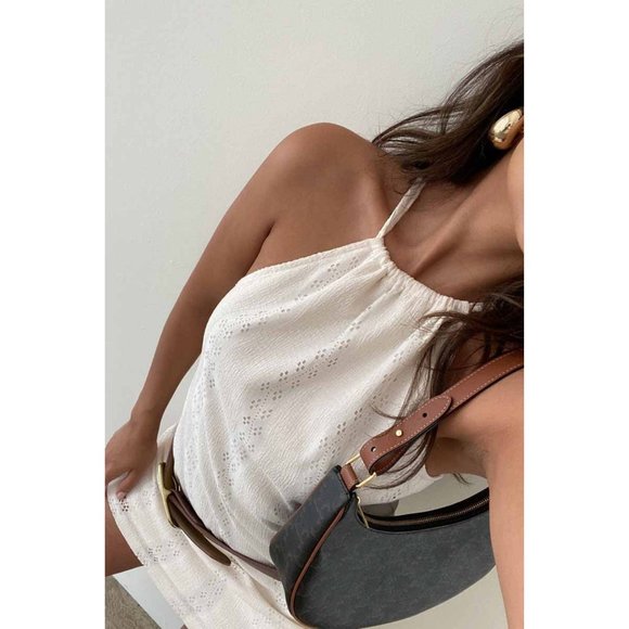 🐎 Boho Cream Coastal Cowgirl Lace Halter Dress - Picture 6 of 10